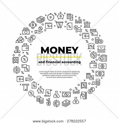 Finance Account Line Icons. Money Balance, Real Estate Car Crediting Finance Productivity Poster. Ba