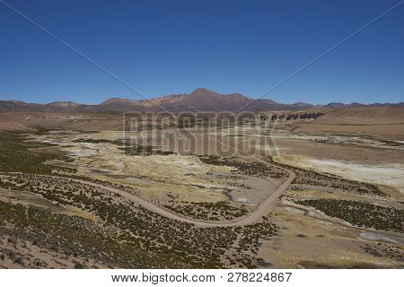 Quebrada Chuba, A Wide River Valley High On The Altiplano Of Northern Chile In Lauca National Park.