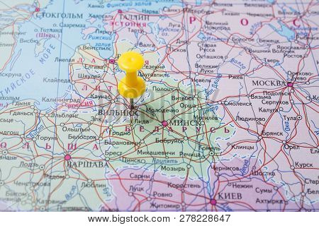 Vilnius Pinned On A Russian Map, Translate: Vilnius, Litva, Minsk Moscow Lithuania