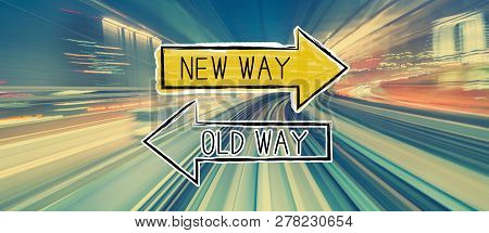 Old Way Or New Way With Abstract High Speed Technology Pov Motion Blur