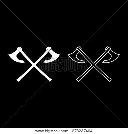 Two Battle Axes Vikings Icon Set White Color Illustration Flat Outline Style Simple Image 30
