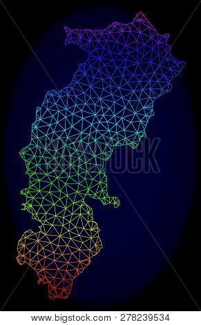 Rainbow Colored Mesh Vector Map Of Chhattisgarh State Isolated On A Dark Blue Background. Abstract L