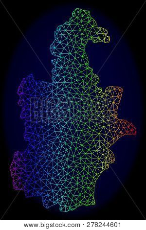Rainbow Colored Mesh Vector Map Of Tianjin Municipality Isolated On A Dark Blue Background. Abstract