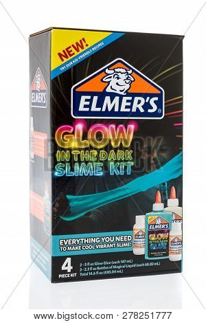 Winneconne, Wi - 9 January 2019:  A Package Of Elmers Glow In The Dark Slime Kit On An Isolated Back