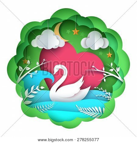 Cartoon Paper Andscape. Swan Illustration. Vector Eps 10