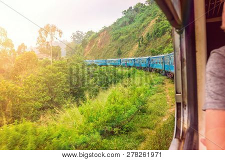 Train From Nuwara Eliya To Kandy Among Tea Plantations In The Highlands Of Sri Lanka