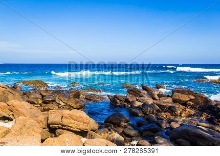 Ocean Seaside Of Wild Beautiful Stone Beach Of Sri Lanka
