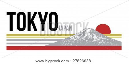 Tokyo Japan Vintage Old School Sport Trendy Graphic With Mount Fuji And Traditional Style Red Japan 