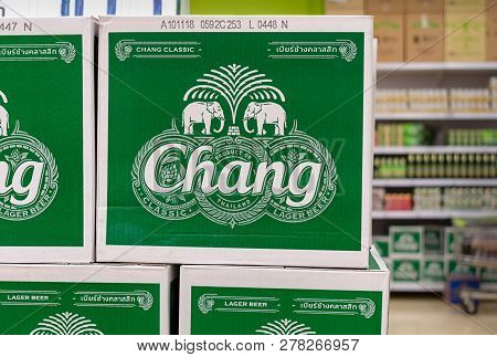 Bangkok, Thailand - November 26: Boxes Of Thai Chang Beer Arrives At Bigc Extra Petchkasem Supermark
