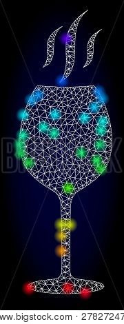 Glossy Polygonal Mesh Wine Flavour Icon With Glow Effect On A Dark Background. Carcass Wine Flavour 