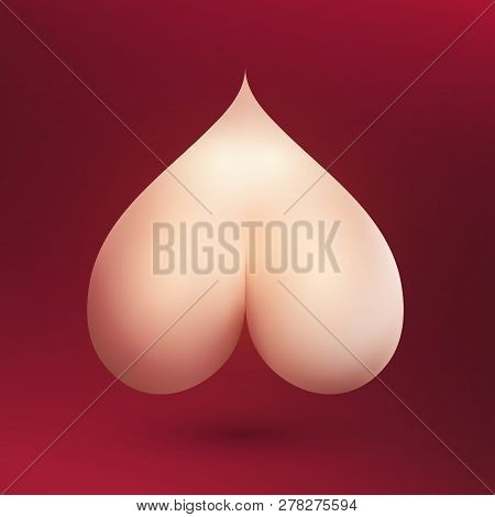 Bare Naked Bum In Shape Of Heart On Burgundy Background - Vector Adult Illustration For Sex Shop Of 