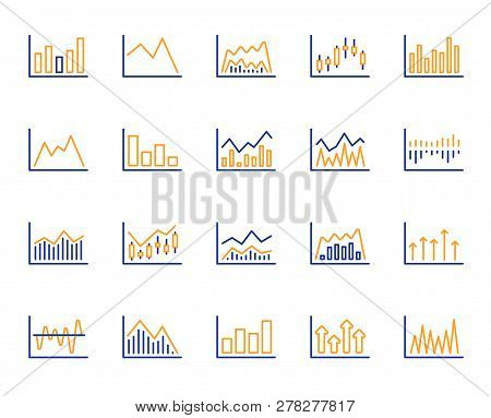 Financial Chart Line Icons. Set Of Candle Stick Graph, Report Diagram And Infochart Icons. Growth, T
