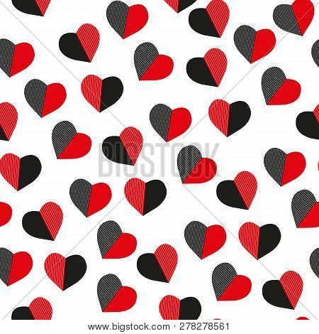 Pattern Made Of Black And Red Hearts. Vector
