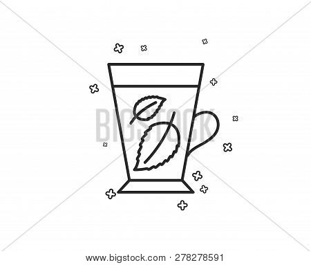 Mint Tea Line Icon. Fresh Herbal Beverage Sign. Mentha Leaves Symbol. Geometric Shapes. Random Cross