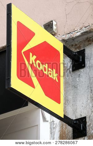 Voiron, France - October 22, 2018: Kodak Logo On A Wall. Kodak  Is An American Technology Company Th
