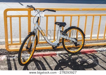 Phuket, Thailand - 2nd September 2018: Obike Bicycle Sharing Bike. Chinese Companies Are Trialling B