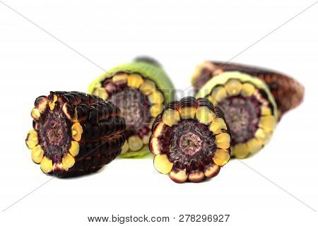 Fresh Purple Corn Fruit Isolate On White Cut Haff