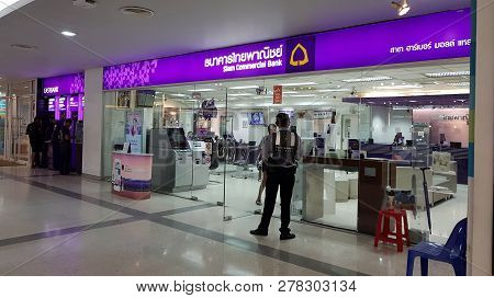 Chon Buri, Thailand - December 18, 2018: The Siam Commercial Bank Or Acronym Is Scb. It Is The First