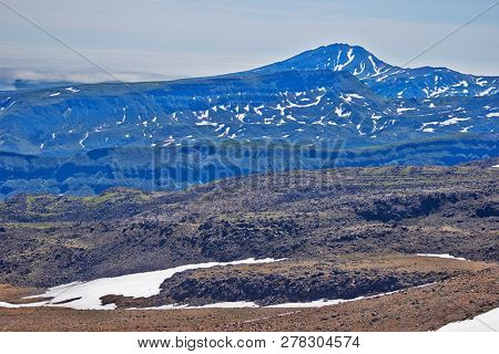 North Kuril islands. Paramushir, July 2016. Plateau with snow patches.