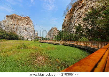 Scenic View Of Rocky Mountain Of Khao Ngu Stone Park , Ratchaburi , Thailand.