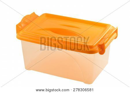 Clear Plastic Container For Anything. Plastic Storage Box With Orange Lid. Plastic Colorful Box. Pla