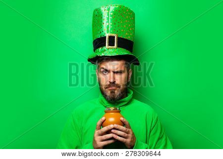 Happy St Patricks Day Concept With Pot Of Gold. Pot With Money For St. Patricks Day. Patricks Day Po