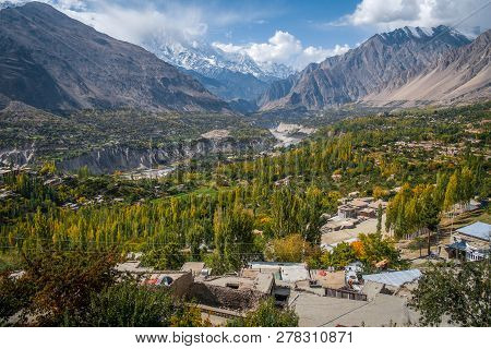 Landscape Of Hunza Valley In Autumn. Gilgit Baltistan, Northern Pakistan.