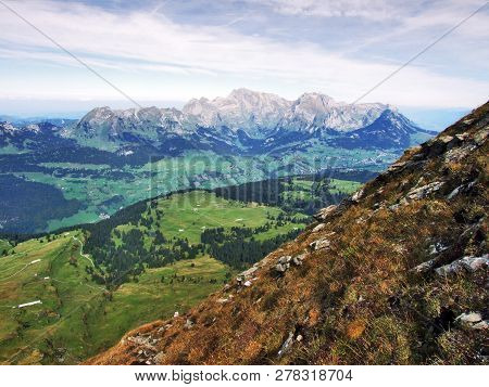 Panoramic View From The Top Of Frumsel In The Churfirsten Mountain Range - Canton Of St. Gallen, Swi