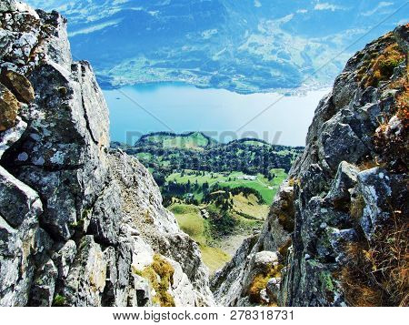 Panoramic View From The Top Of Frumsel In The Churfirsten Mountain Range - Canton Of St. Gallen, Swi