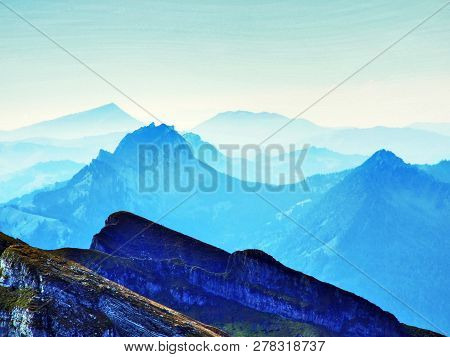 Panoramic View From The Top Of Frumsel In The Churfirsten Mountain Range - Canton Of St. Gallen, Swi