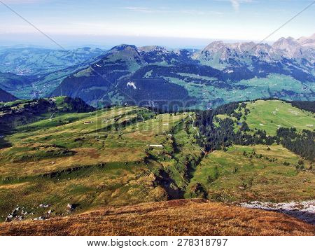 Panoramic View From The Top Of Frumsel In The Churfirsten Mountain Range - Canton Of St. Gallen, Swi