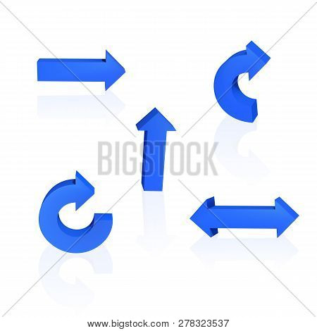 Set Of Arrows. Threedimensional. Blue Color Vector Illustration