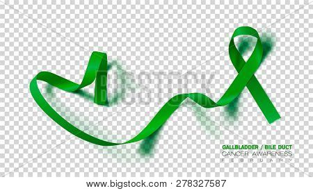 Gallbladder And Bile Duct Cancer Awareness Month. Realistic Kelly Green Ribbon Symbol. Medical Desig