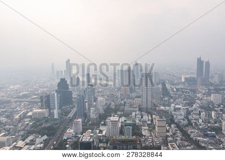Bangkok, Thailand - January 15, 2019: Air Pollution In Bangkok With Pm2.5 Air-quality Index (aqi) Re