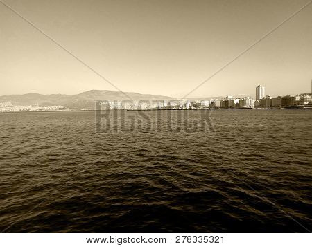 Cityscape Of Izmir - Alsancak (turkey) From The Sea - Sepia Photography