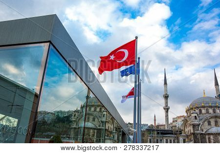 Istambul , Turkey - February 18, 2013: The Findikli Mosque Seen From The Entrance Of The Istanbul Mu