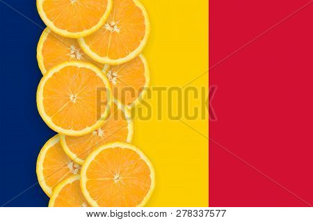 Chad Flag And Citrus Fruit Slices Vertical Row