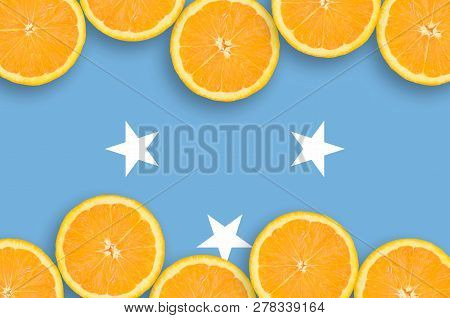 Micronesia Flag  In Citrus Fruit Slices Horizontal Frame