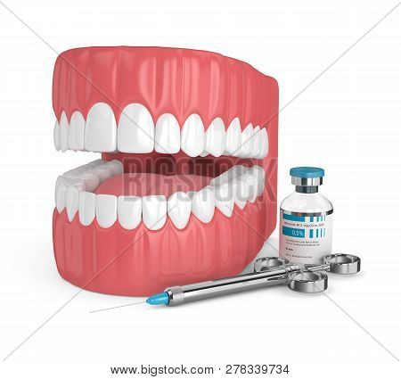 3D  Render Of Jaw With Lidocaine And Syringe