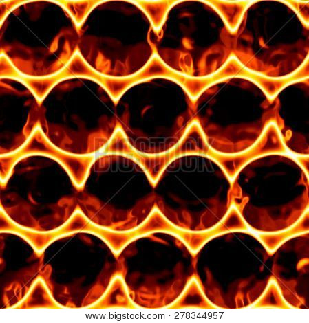 Blaze Fire Flame Texture Background. High-resolution Seamless Polygonal Round Geometry Cell Grid Mes