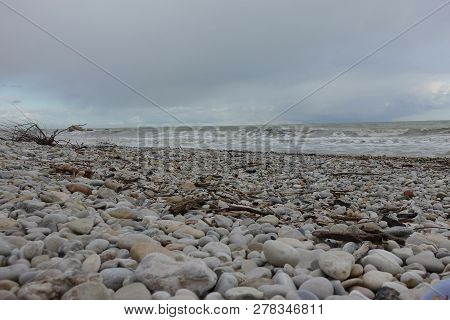 Mediterranean Sea And Pebbles Beach, Grottammare, Marche Region, Italy