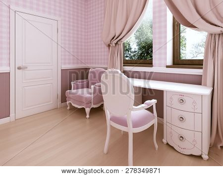 White Dressing Table In The Children's Room Is A Classic Style.