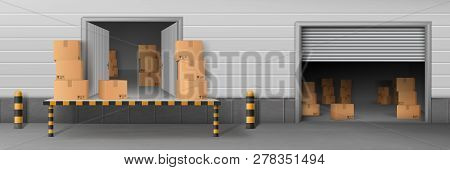 Shop Storehouse, Store Rear Entrance For Cargo Unloading, Delivery Company Warehouse Realistic Vecto
