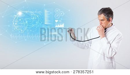 Middle aged neurologist showing the test result 