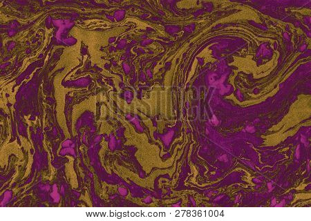 Suminagashi Marble Texture Hand Painted With Pink Ink. Digital Paper 894 Performed In Traditional Ja
