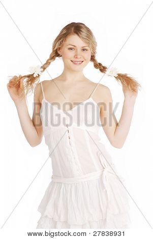 mujer romántica sobre fondo blanco