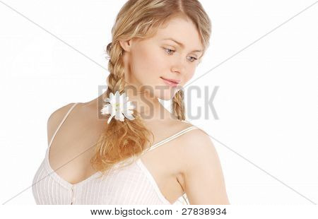 mujer romántica sobre fondo blanco