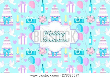 Vector Illustration Of Wedding Invitation Card With Diferent Elements