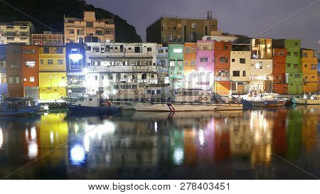 Zhengbin Fishing Port In North Of Taiwan With Nice House Color And View