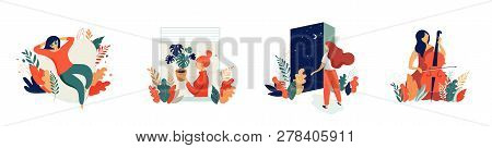 Feminine Concept Illustration, Beautiful Women In Different Situations. International Women S Day. F